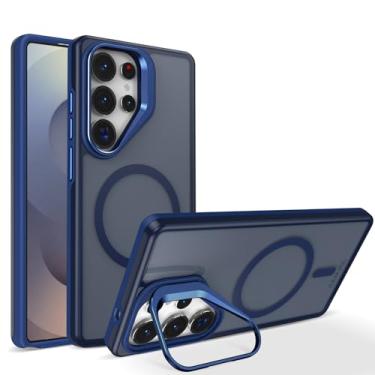 Imagem de Capa transparente fosca de luxo com suporte magnético para Samsung Galaxy S25 S24 S23 S22 Ultra Plus S25 edge S24 fe S25 fe (para Galaxy S23+/Azul)