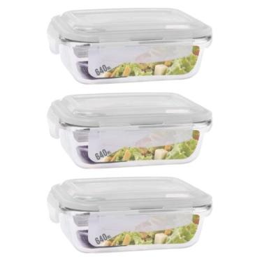 Imagem de Kit 3 Vasilha De Vidro Hermético Marmita Com Tampa 640ml Para Guardar 