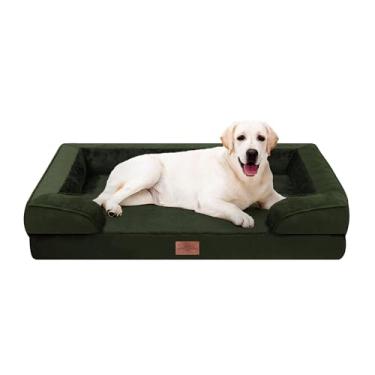 Imagem de Comfort Expression Cama ortopédica para cães extragrandes 113 x 89 cm, impermeável para ovos, espuma GG, com almofadas removíveis, sofá para cães com capa lavável e fundo antiderrapante, verde-oliva