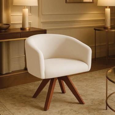 Imagem de Poltrona Sala Base Giratória Madeira Arielle Veludo D03 - D'rossi Bege