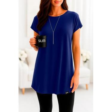 Imagem de Vestido Camisetão Slim Fitness Feminino Casual Verão, Azul, Marinho, G