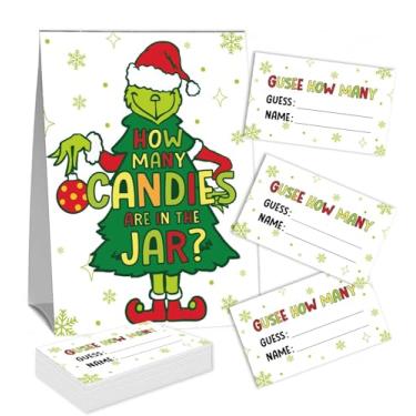 Imagem de Placa Guess How Many Candies (1 placa de pé e 50 cartões de adivinhação) Kit de cartas de jogo de atividades com tema de arco rosa para chás de bebê, festas de recém-nascidos, chá de noivado de