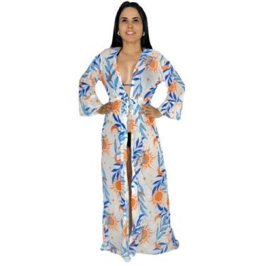 Imagem de Saída de praia longa com cinto ajustável mangas 3/4 - Tropicana Modas,