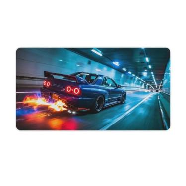 Imagem de HouLaiZhe JDM R32 Car Spewing Flames at High Speed Gaming Mouse Pads JDM Car Desk Pads Grandes Mousepads para teclado de mesa, computador Mat40X75 cm