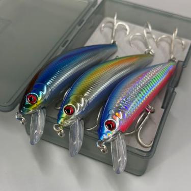 Imagem de 3 peças Iscas pesadas de pesca de atum minnow iscas rígidas artificiais para afundar água salgada robalo wobbler iscas de peixe pescaria ganchos agudos fortes wobbler jerkbait AH1340 (AH1340B-5,1