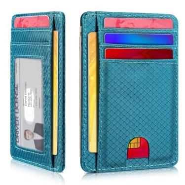 Imagem de Carteira minimalista para homens e mulheres, bolso frontal fino para viagem, bloqueio RFID, carteira de nylon resistente à água para identidade e dinheiro, Azul água, Minimalista