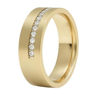 Imagem de VowKeeper Anel de casamento masculino 8 mm aço inoxidável 316L banhado a ouro com meio círculo zircônia branca alto polimento confortável aliança ajuste para ele, tamanho 12