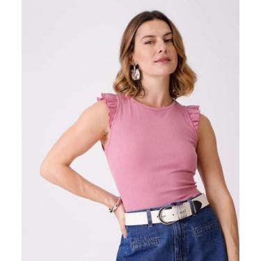 Imagem de Blusa Regata Feminina Canelada Babado Marisa-04085, Rosa, G