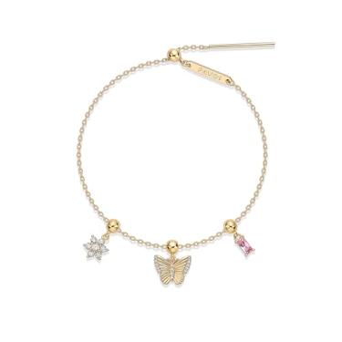 Imagem de PAVOI Pulseira feminina banhada a ouro 14K | Conjunto de pulseiras ajustáveis de 17 cm com pingentes de ferradura removível, coração e zircônia cúbica | Joias modernas com corrente de ouro, 7 Inches