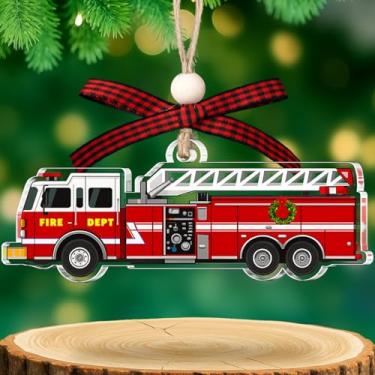 Imagem de Ornamento de caminhão de bombeiros - Enfeites de caminhão de bombeiros para árvore de Natal - Enfeites de Natal de bombeiro - Presentes de bombeiro para bombeiros, homens, crianças, meninos
