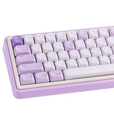 Imagem de COOMICKEY Teclas de perfil FOA, teclas minimalistas roxas, 145 teclas, conjunto de teclas PBT com tema de cachorro fofo, capa de chave de sublimação de tinta personalizada anime para teclado mecânico
