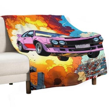Imagem de HouLaiZhe Cobertor super macio de flanela retrô carros esportivos saltam sobre frescor explosiva cobertores leves de resfriamento para sofá-cama, cadeira, sofá, carro, viagem ao ar livre, leve, quente