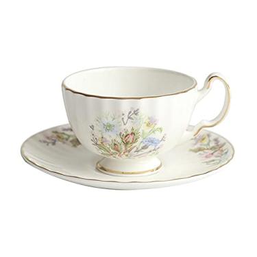 Imagem de Conjunto de xícaras de chá e pires de café de cerâmica Bone China Xícaras de café com leite contemporâneas caneca de bebida elegante xícara de chá de pinho (A como mostrado)