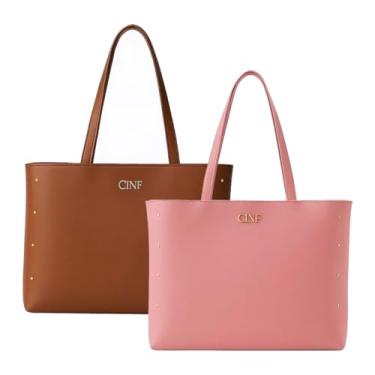 Imagem de Bolsa Sacola Feminina Grande De Ombro Kit 2 Peças (Caramelo-Rose)