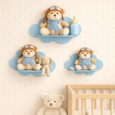 Imagem de Trio de Prateleiras de Nuvem Para Decoração Nichos em MDF Quarto Infan