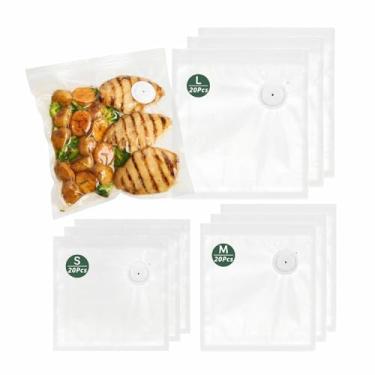 Imagem de Sacos seladores a vácuo reutilizáveis para alimentos, 60 peças (P/M/G), sacos Sous Vide sem BPA para aquecimento de micro-ondas, cozimento e armazenamento no freezer, compatível com a maioria das