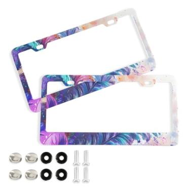 Imagem de CEBUGI Pacote com 2 molduras de placa de carro de alumínio capas de moldura de placa de carro com 2 furos padrão carnaval acessórios automotivos para placas dianteiras e traseiras orifício elíptico