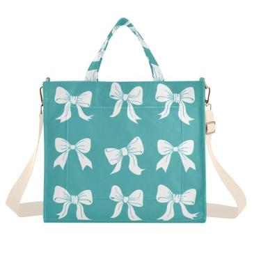 Imagem de Burbuja Sacola feminina com laços em azul-petróleo de veludo cotelê, bolsa tiracolo para compras, trabalho, viagens, C234, Medium