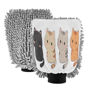 Imagem de STAYTOP Luvas de lavagem de carro de gato com desenho animado, 2 peças, luvas de microfibra de chenille, sem arranhões, panos de esponja de lavagem ultra absorventes para carros, limpeza doméstica - G