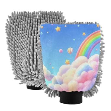 Imagem de STAYTOP Luvas de lavagem de carro arco-íris, 2 peças, luvas de microfibra de chenille, sem arranhões, panos de esponja de lavagem ultra absorventes para carros, limpeza doméstica - G