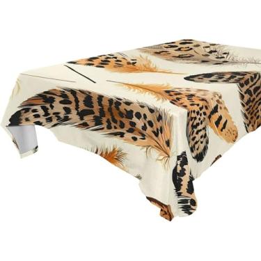 Imagem de Burbuja Toalha de mesa de penas com estampa de leopardo, toalha de mesa retangular, anti-rugas, grossa para decoração de jantar, cozinha, festa, 137 x 183 cm