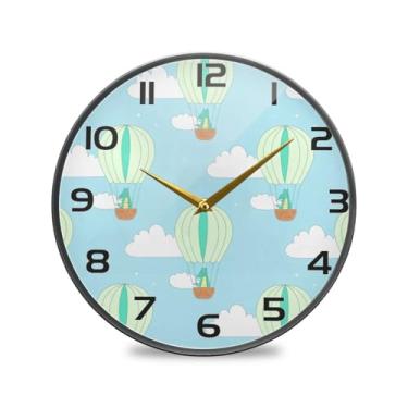 Imagem de YETTASBIN Dragões em balões de ar quente relógio de parede acrílico - Silencioso, sem tique-taque, operado por bateria, relógio redondo decorativo criativo para cozinha, sala de estar, banheiro
