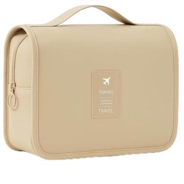 Imagem de Necessaire Unissex Organizadora Portátil para Viagem e Uso Diário, Fecho com Zíper e Gancho para Pendurar, Várias Divisórias, Material Premium Resistente à Água - 2025 (Bege)