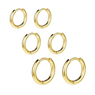 Imagem de AOEDEJ G23 Brincos de argola de titânio preto/aço cinza/dourado 18 G, pequenos brincos de argola de 8 mm/10 mm/12 mm, cartilagem para orelhas sensíveis para piercing múltiplo, cartilagem, argola