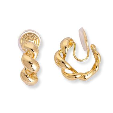 Imagem de Brincos de pressão dourados confortáveis para mulheres – ajustáveis, orelhas não perfuradas, uso sem dor