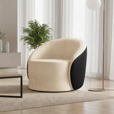 Imagem de Poltrona Sala Orgânica Lua Fixa Sintético PU Preto/Bouclê D03 - D'Ross