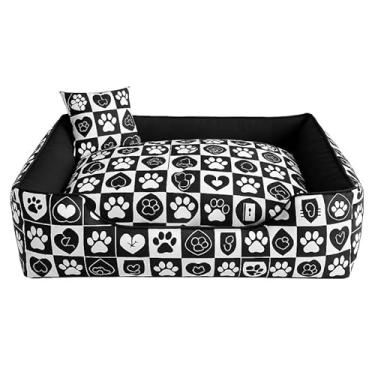 Imagem de Caminha Pet Premium com Fundo Impermeável, Zíper e Enchimentos Removíveis – Super Macia e Resistente | Para Cães e Gatos – Tamanhos P, M, G, GG e Extra G(PRETO ESTAMPADO,G - 60X50X17)