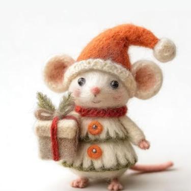 Imagem de Mouse de feltro de Natal de luxo | Ornamento de lã feito à mão, enfeites de feltro de animais para pendurar em casa, estatuetas exclusivas para pendurar em árvore de Natal e presentes de meias (B)