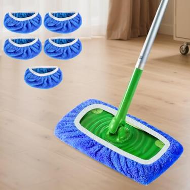 Imagem de Capas de esfregão para limpeza de piso seco e molhado, almofadas de substituição universais reutilizáveis para uso em casa, escritório, apartamento, 5 peças (azul)