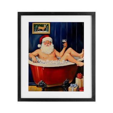 Imagem de Stupell Industries "Joyful Bathtub Santa", impressão emoldurada sob vidro, preto, 33 x 40 cm