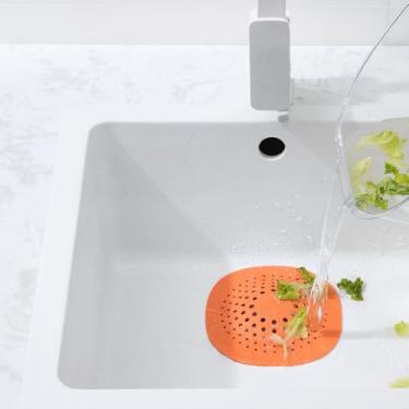 Imagem de Filtro de pia de cozinha de 14,5 cm e coletor de cabelo para ralo de banheiro, capa de ralo de pia antientupimento com ventosas e alça e protetor de ralo de filtro de pia (laranja)