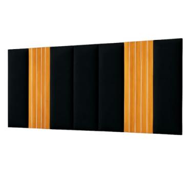 Imagem de Kit Placas Cabeceira Estofada com Ripado Modular Para Cama Box 45x20 Suede(PRETO,CAMA CASAL PADRÃO)