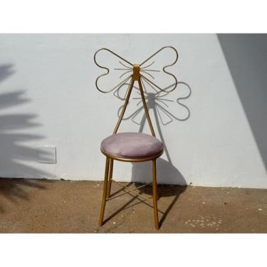 Imagem de Cadeira Penteadeira Adulta de Ferro com Lação - Decorativa, Confortável e Estilosa para Ambientes Interiores (Assento rosê)