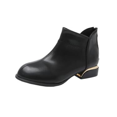 Imagem de Botas femininas estilo britânico, bico fino, zíper traseiro, grosso, salto baixo, para uso casual, Preto, 38