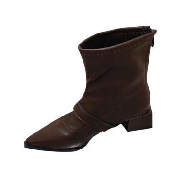 Imagem de Botas femininas de salto fino no tornozelo para outono e inverno com fivela de cinto que aumenta a altura, design confortável e cor sólida, Marrom, 38