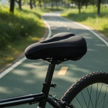 Imagem de Capa Banco Selim Bike Gel Silicone Ajustável Almofadado Anatômico Conforto Para Pedal Urbano Trilhas Academia Spinning Uso Diário
