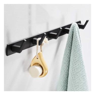 Imagem de Cabide de metal preto montado na parede longo com 8 ganchos para pendurar, cabide com vários ganchos, suporte de parede para roupas, jaqueta, chapéus, toalha preto-3