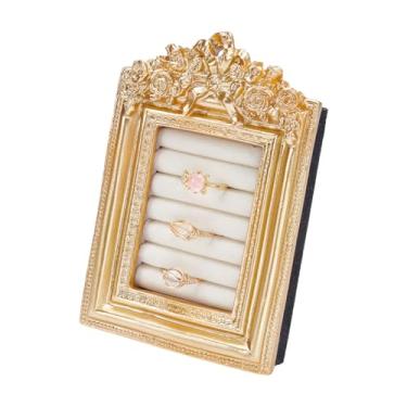 Imagem de NBEADS Suporte de anel vintage, moldura cáqui escuro, anel de resina, suporte de exibição de joias com suporte de veludo, organizador de noivado de aniversário para mulheres, aniversário de casamento