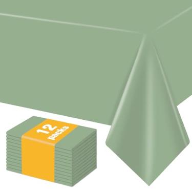 Imagem de MRJ Pacote com 12 toalhas de mesa de plástico verde sálvia, 137 x 272 cm, para mesas retangulares, decorativas, férias, aniversário, toalha de mesa descartável