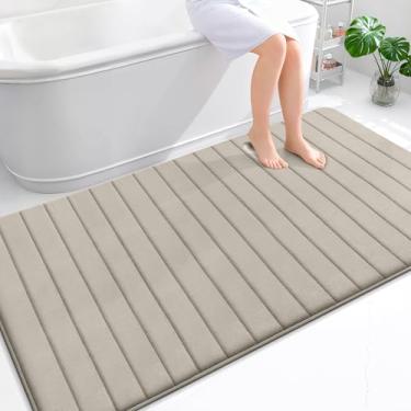 Imagem de OLANLY Tapete de banho listrado de espuma viscoelástica 177 x 116, tapetes de banheiro absorventes super macios, secagem rápida, tapetes de chuveiro laváveis na máquina, tapete de banho, acessórios de