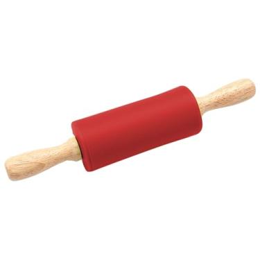 Imagem de Rolo vermelho, rolo de massa de silicone de 23 cm com cabo de madeira para amassar a massa de pão, pizza, biscoito, macarrão (vermelho, 23 cm)