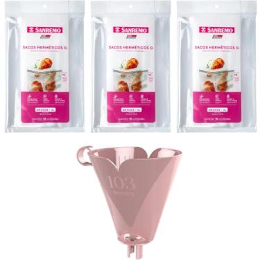 Imagem de Conjunto de 1 Suporte para Filtro de Café 103 Rosa + 3 Pct com 10 Unidade de Saco Hermetico de 3 Litros