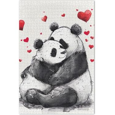 Imagem de Quebra-cabeça com corações de pandas fofos, amor, 500 peças, arte adulto, brinquedo, pintura, família, quebra-cabeça, presentes