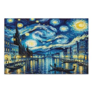 Imagem de Quebra-cabeças de pintura a óleo noite estrelada de Veneza, 1000 peças, quebra-cabeças difíceis para adultos, jogos para adultos e família