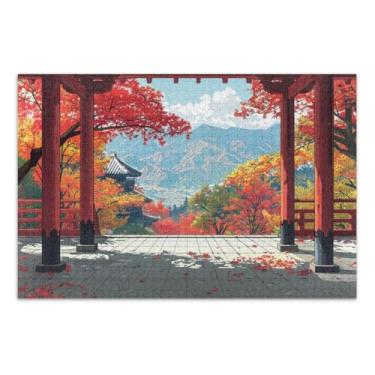 Imagem de Lindo quebra-cabeça de templo de outono 1000 peças, quebra-cabeças jiggy para adultos com letras nas costas