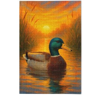 Imagem de Quebra-cabeças realistas do pôr do sol do rio de pato 1000 peças para adultos, presentes para amantes, quebra-cabeça de paisagem, desenhos animados, arte animal, 1000 peças, 75 x 50 cm
